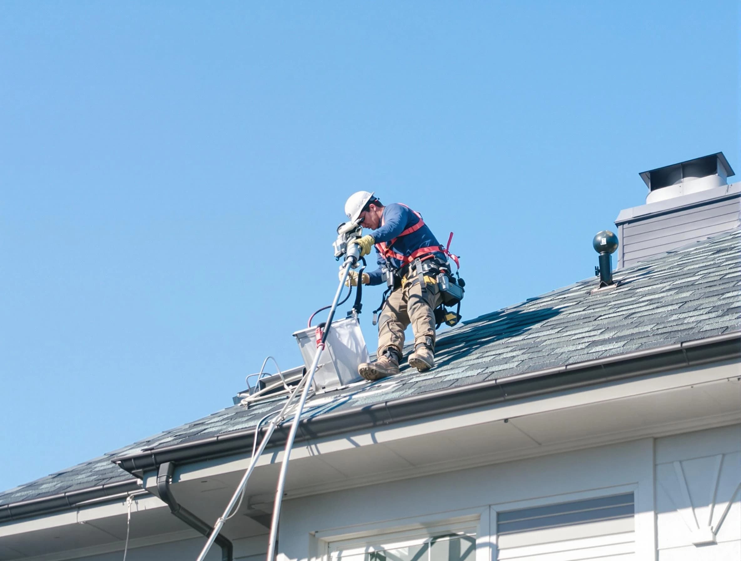 Paradise Hills Dryer Vent Cleaning certified technician cleaning a roof-mounted dryer vent system in Paradise Hills