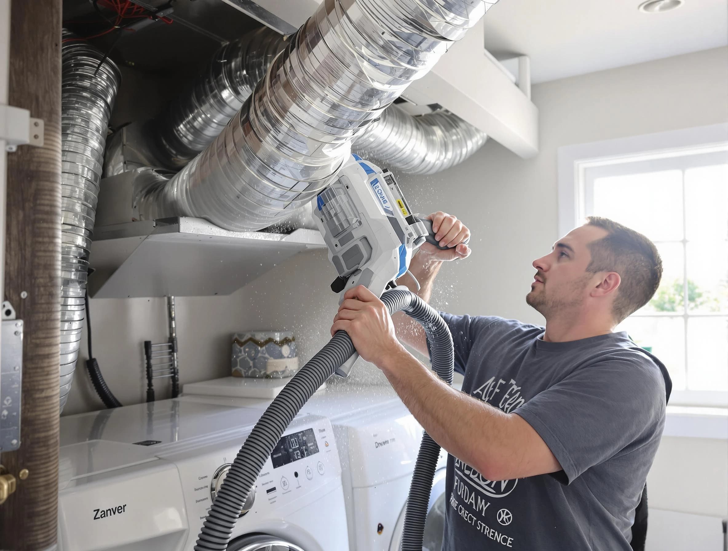 Paradise Hills Dryer Vent Cleaning specialist cleaning deep within a dryer vent duct system in Paradise Hills